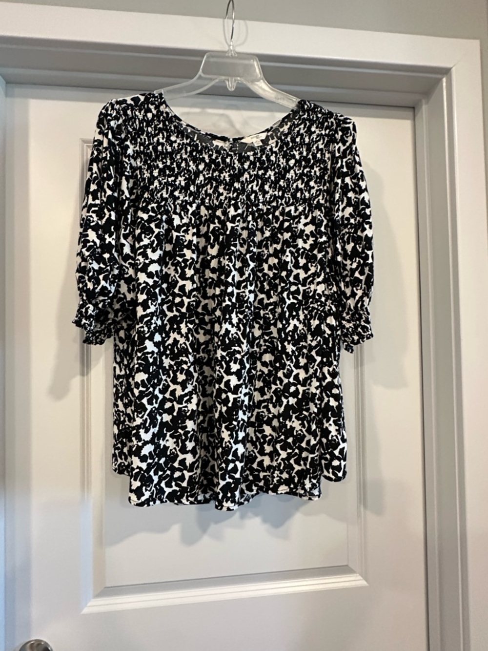 Terra & Sky Black and White Floral Smocked Blouse